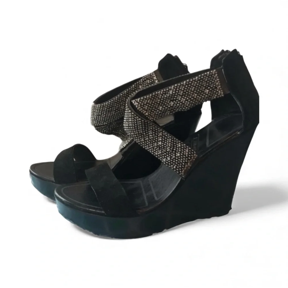Matiko Black Suede Platform Wedge Sandal Platform Shoes Size 8